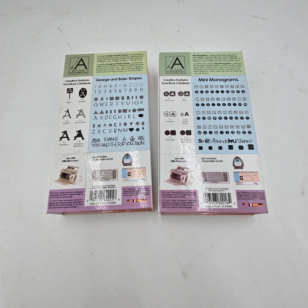 Cricut Font Cartridge Lot George and Basic Shapes Mini Monograms Provo Craft 2pc